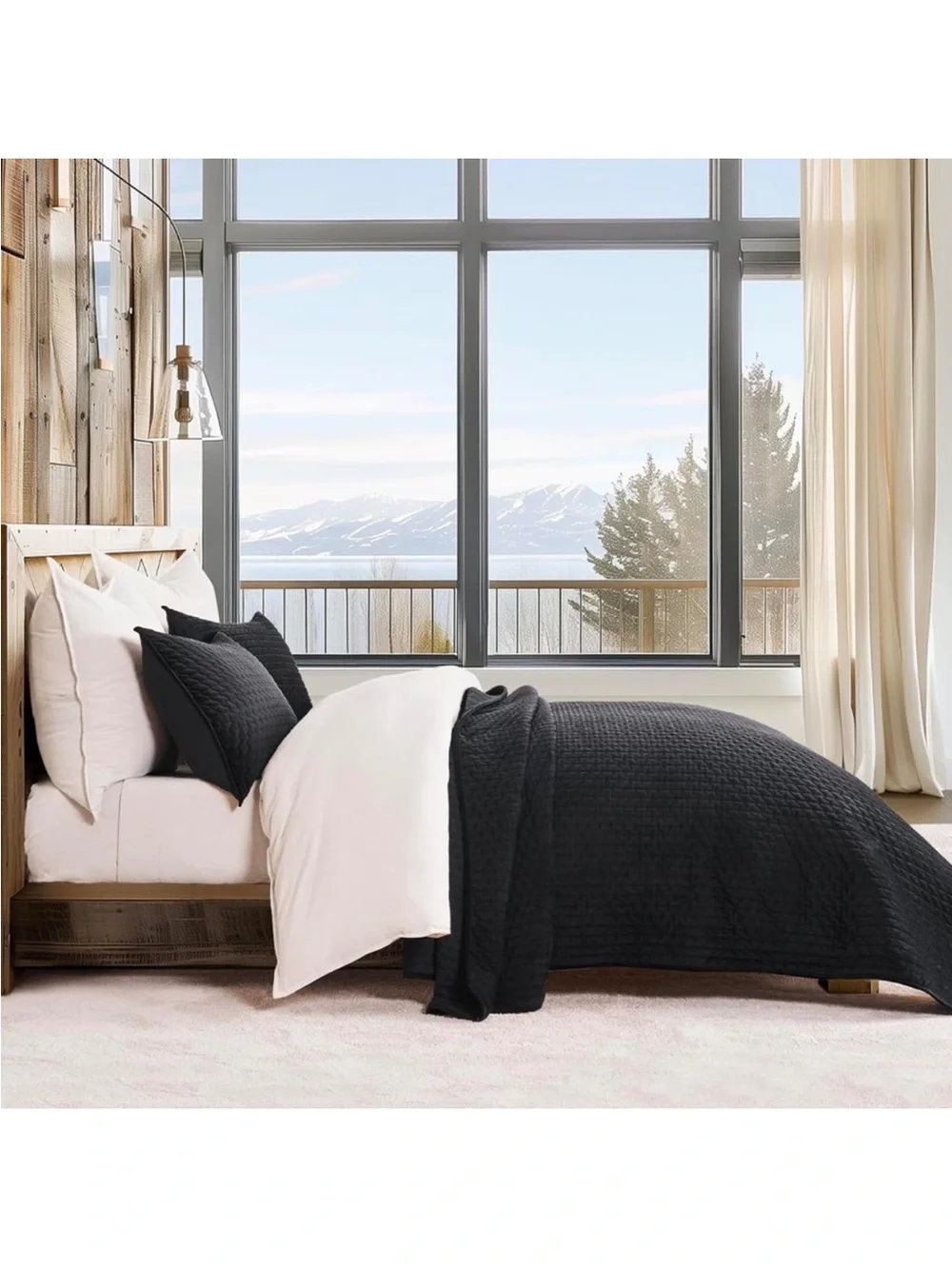 🆕 PB Style Black Velvet Coverlet Sateen KING Bedding Set Diamond Stitch NEW GOTH